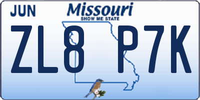 MO license plate ZL8P7K