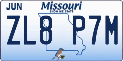 MO license plate ZL8P7M