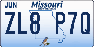 MO license plate ZL8P7Q