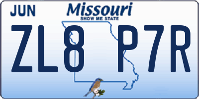MO license plate ZL8P7R