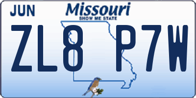 MO license plate ZL8P7W