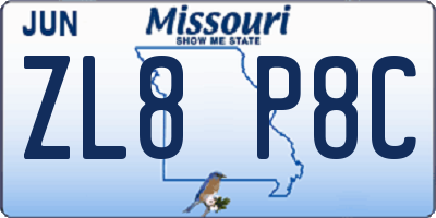 MO license plate ZL8P8C