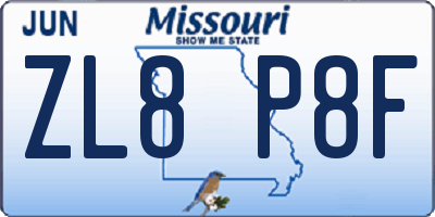 MO license plate ZL8P8F