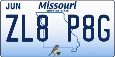MO license plate ZL8P8G