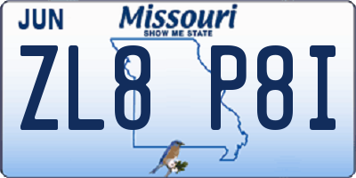 MO license plate ZL8P8I