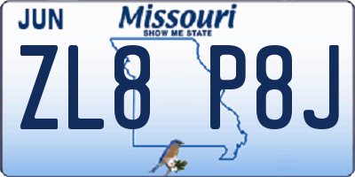 MO license plate ZL8P8J