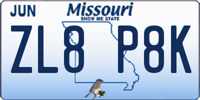 MO license plate ZL8P8K