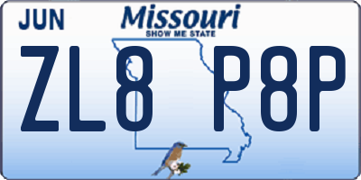 MO license plate ZL8P8P