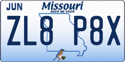 MO license plate ZL8P8X