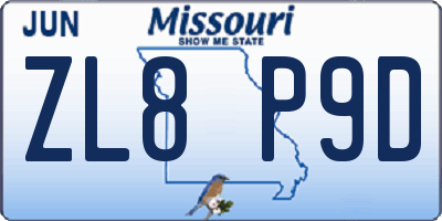 MO license plate ZL8P9D