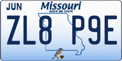 MO license plate ZL8P9E