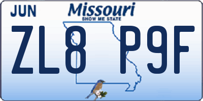 MO license plate ZL8P9F