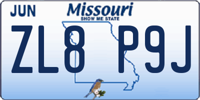 MO license plate ZL8P9J