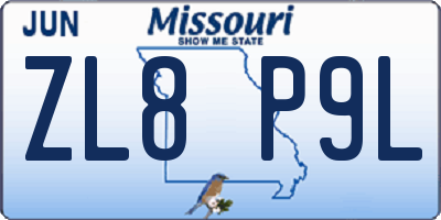 MO license plate ZL8P9L