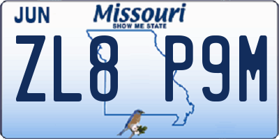 MO license plate ZL8P9M