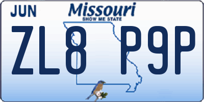 MO license plate ZL8P9P