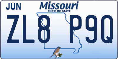 MO license plate ZL8P9Q