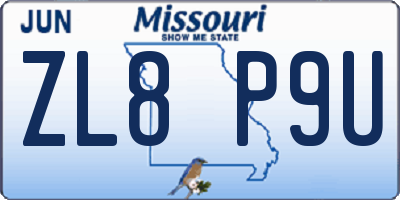 MO license plate ZL8P9U