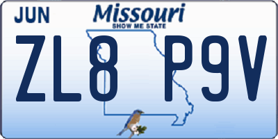 MO license plate ZL8P9V
