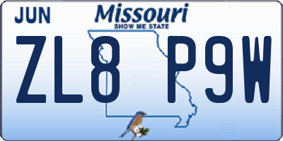 MO license plate ZL8P9W