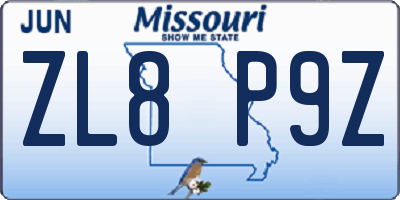 MO license plate ZL8P9Z