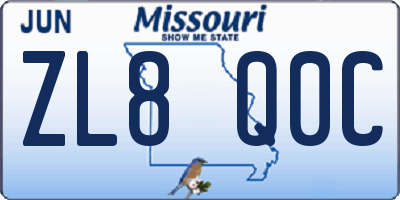 MO license plate ZL8Q0C