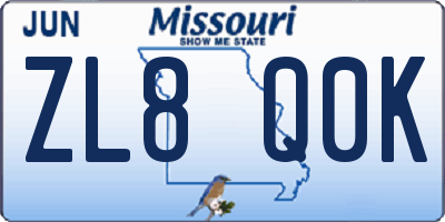 MO license plate ZL8Q0K