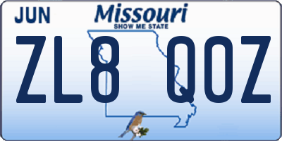 MO license plate ZL8Q0Z