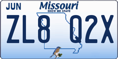 MO license plate ZL8Q2X