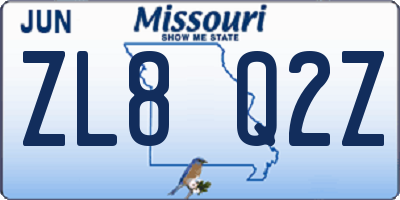 MO license plate ZL8Q2Z