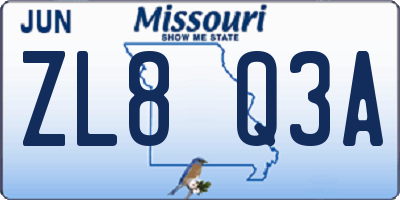 MO license plate ZL8Q3A