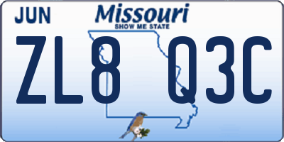 MO license plate ZL8Q3C