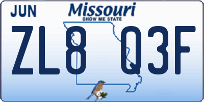 MO license plate ZL8Q3F