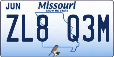 MO license plate ZL8Q3M