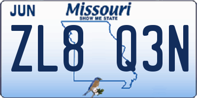 MO license plate ZL8Q3N