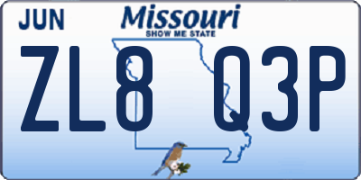 MO license plate ZL8Q3P