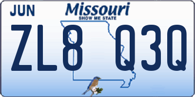 MO license plate ZL8Q3Q