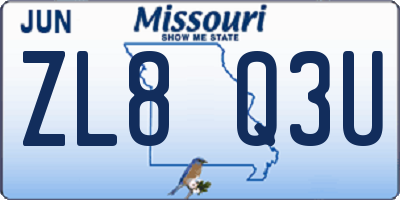 MO license plate ZL8Q3U