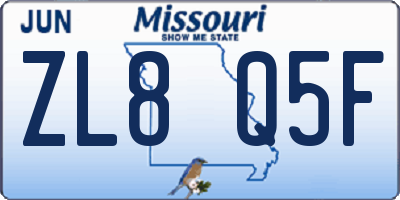 MO license plate ZL8Q5F