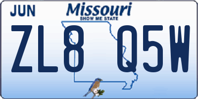 MO license plate ZL8Q5W