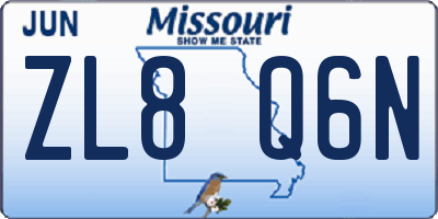MO license plate ZL8Q6N