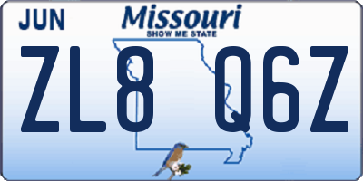 MO license plate ZL8Q6Z