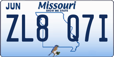MO license plate ZL8Q7I