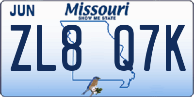 MO license plate ZL8Q7K