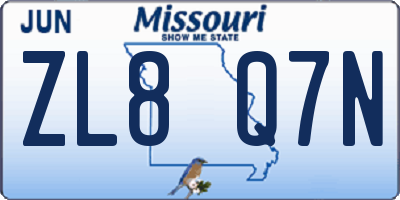 MO license plate ZL8Q7N