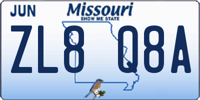 MO license plate ZL8Q8A