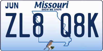 MO license plate ZL8Q8K