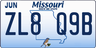 MO license plate ZL8Q9B