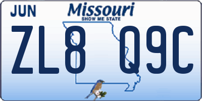 MO license plate ZL8Q9C