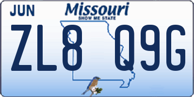 MO license plate ZL8Q9G